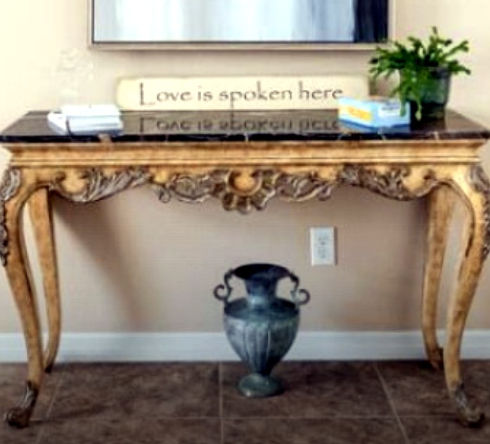 Ornate Gold-Tone Console/Entry Table